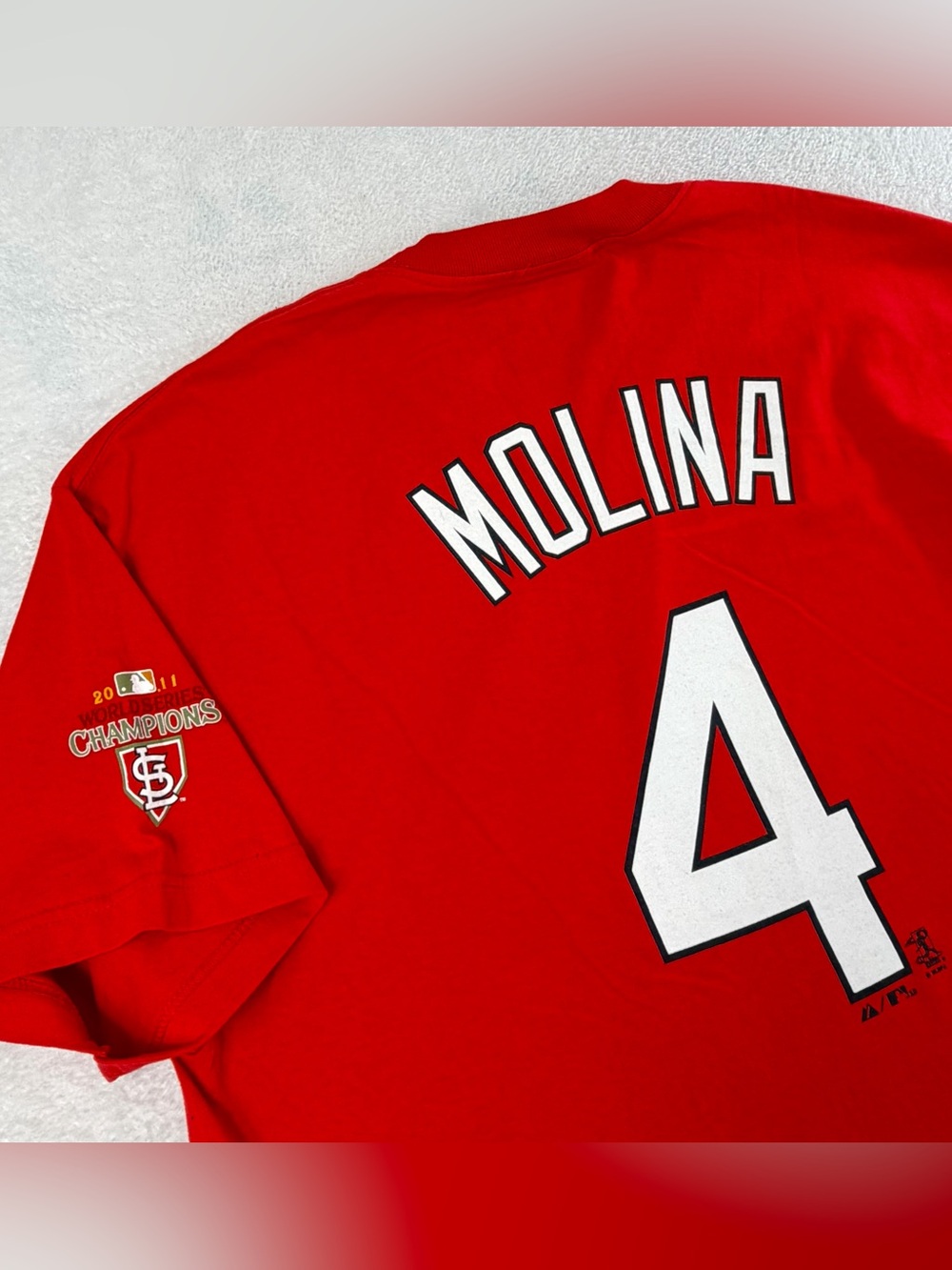 Yadier Molina #4 Cardinals 2011 World Series Champions Shirt XL